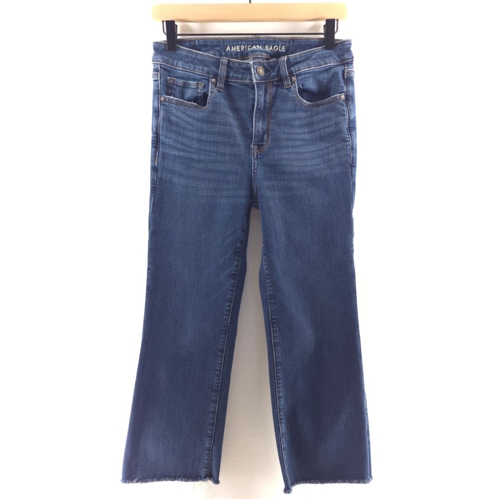 American‎ Eagle Women Jeans Cropped Flare 6 Short Raw Hem Stretch
